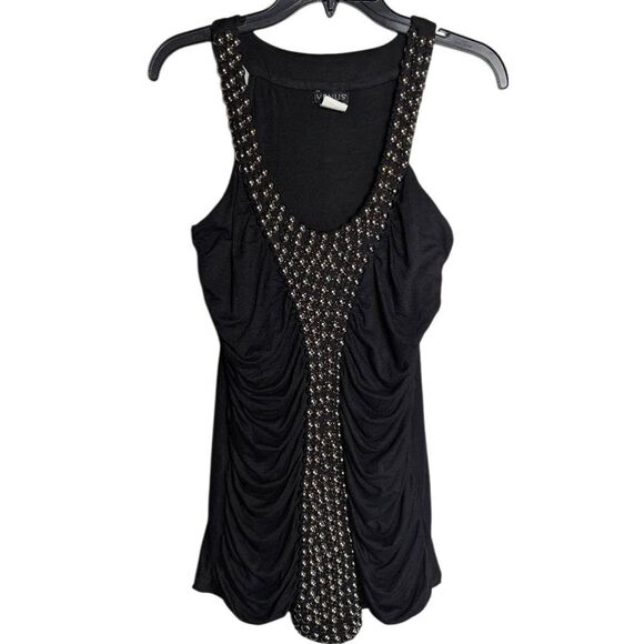 VENUS Black Studded Y2K Ruched Halter Long Tank Top Women's M - Picture 2 of 7